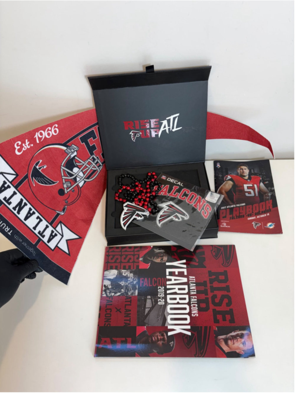 Atlanta Falcons NFL Memorabilia Lot Rise Up Necklace Pennant Yearbook Coasters#A